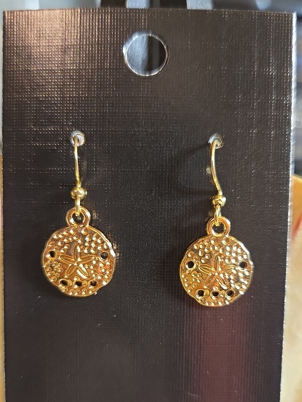 Small Sand Dollar Dangle Earrings Gold Plated